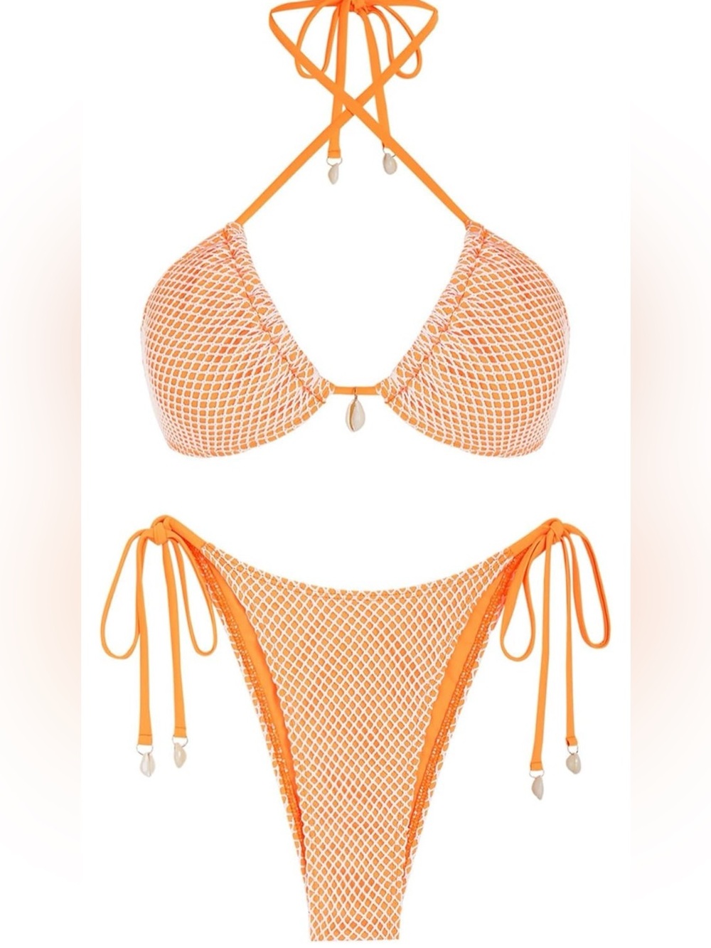 Zaful Orange Mesh Tie-Side Bikini Set